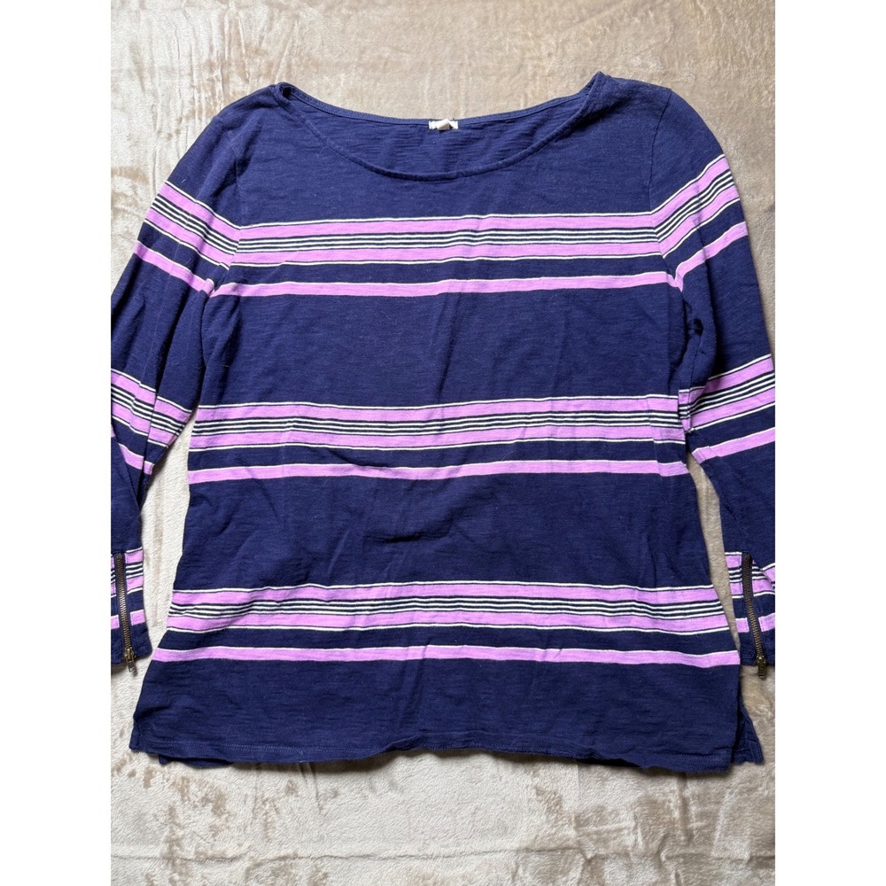 J.Crew Womens Large  Striped Boat Neck Zipper Cuff Top Nautical‎ Coastal